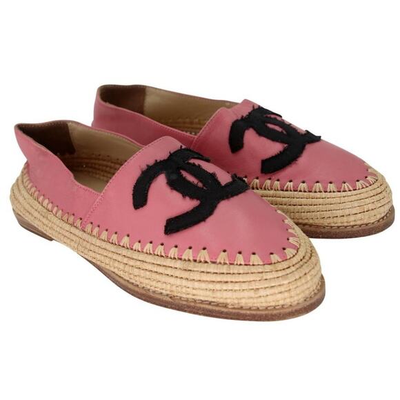 Chanel Espadrille 37 Lambskin Leather Woven Raffia Flats CC-S0207P-C014 - Picture 5 of 11